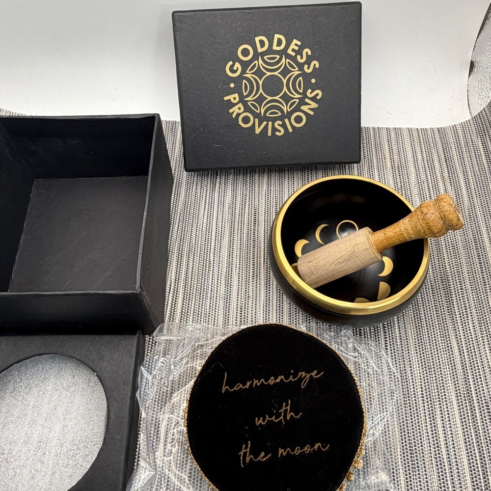 Goddess Provisions Moon Phase Singing Bowl Set Black Gold Meditation Sound Tool